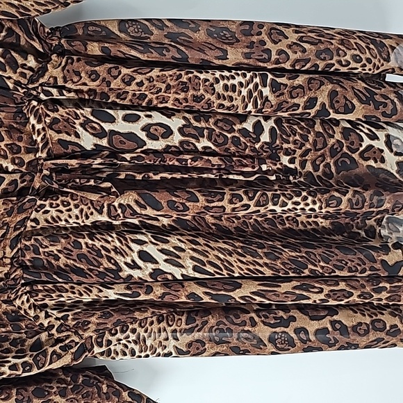 Sheer Leopard Print Shirt Dress Tunic w Button Front & Drawstring Waist - Picture 8 of 17